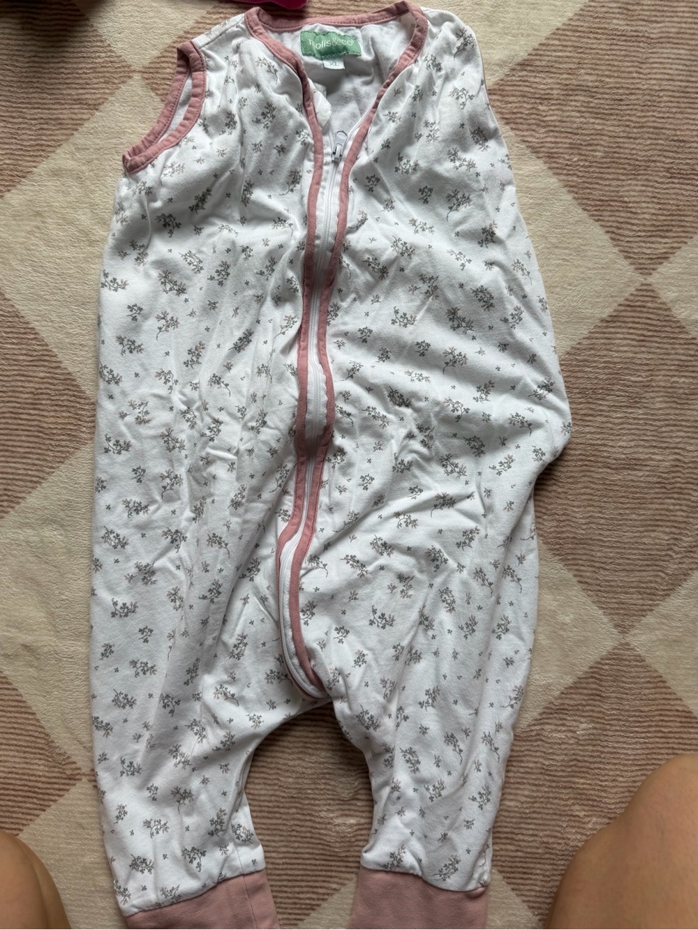 Unbranded White Floral Sleep Sack Romper with Pink Trim